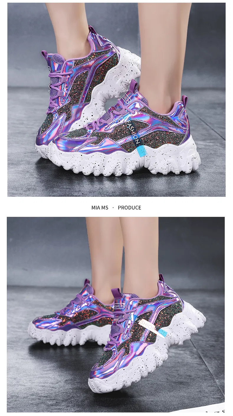 2021 Branded Women Shinny Sneakers Popular Lady Fashion Sneakers