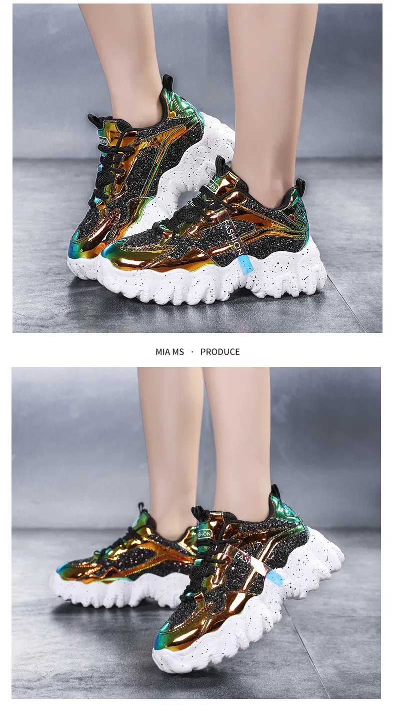 2021 Branded Women Shinny Sneakers Popular Lady Fashion Sneakers