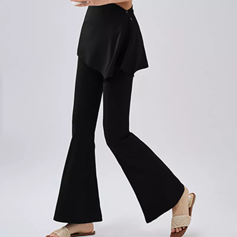 What makes high-waisted fake two-piece yoga pants more flattering than standard leggings