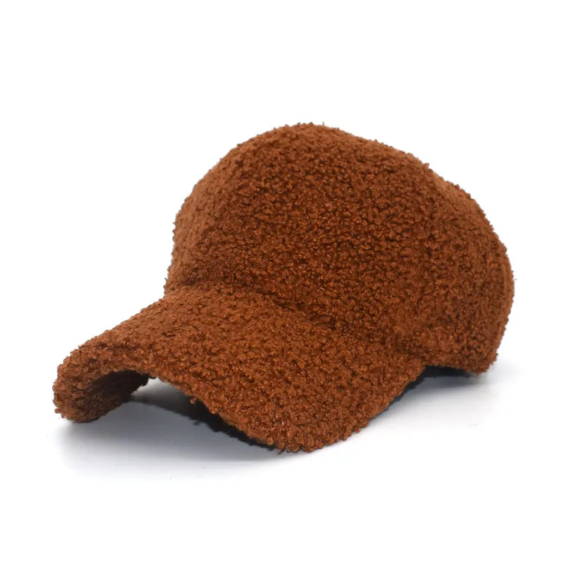 Baseball Cap Lady′s Berber Fleece Cap Autumn and Winter Pure Color Thermal Cap