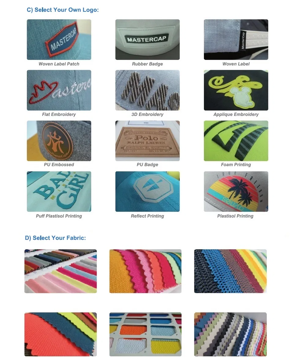 Blue Button 6 Panels Snapback Hat Cap with 3D Embroidery Logo