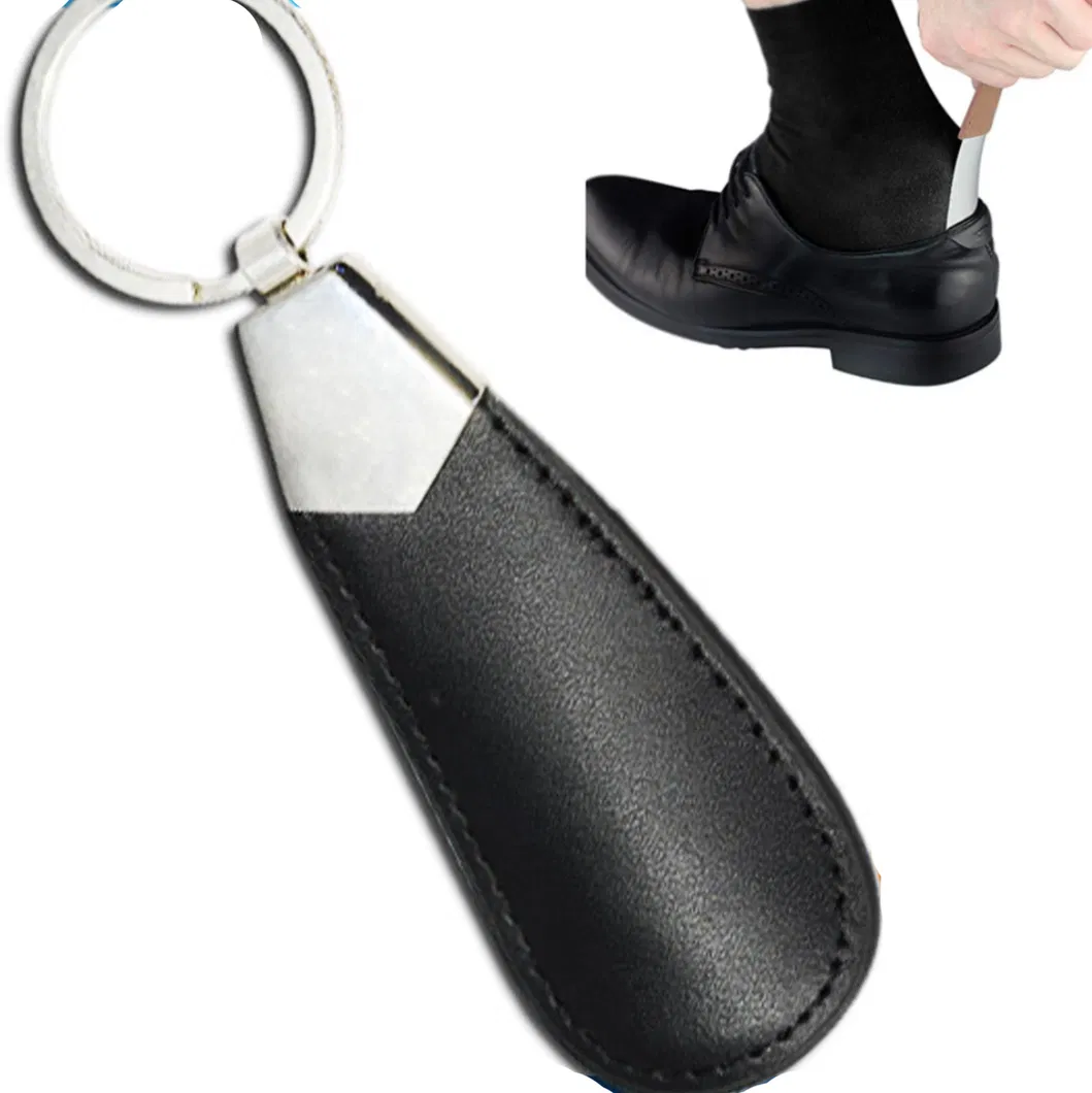 Custom Logo Black Color Leather Shoehorn Key Chain