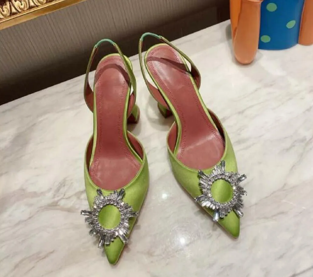 Designer Womens Sandals High Heeled Shoes Pointed Toes Blue Sunflower crystal Buckle Sandals