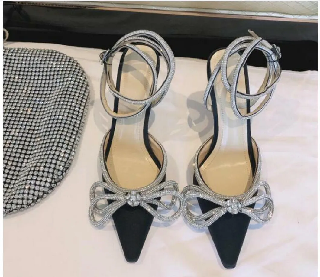 Designer Womens Sandals High Heeled Shoes Pointed Toesl Sunflower crystal Buckle Sandals