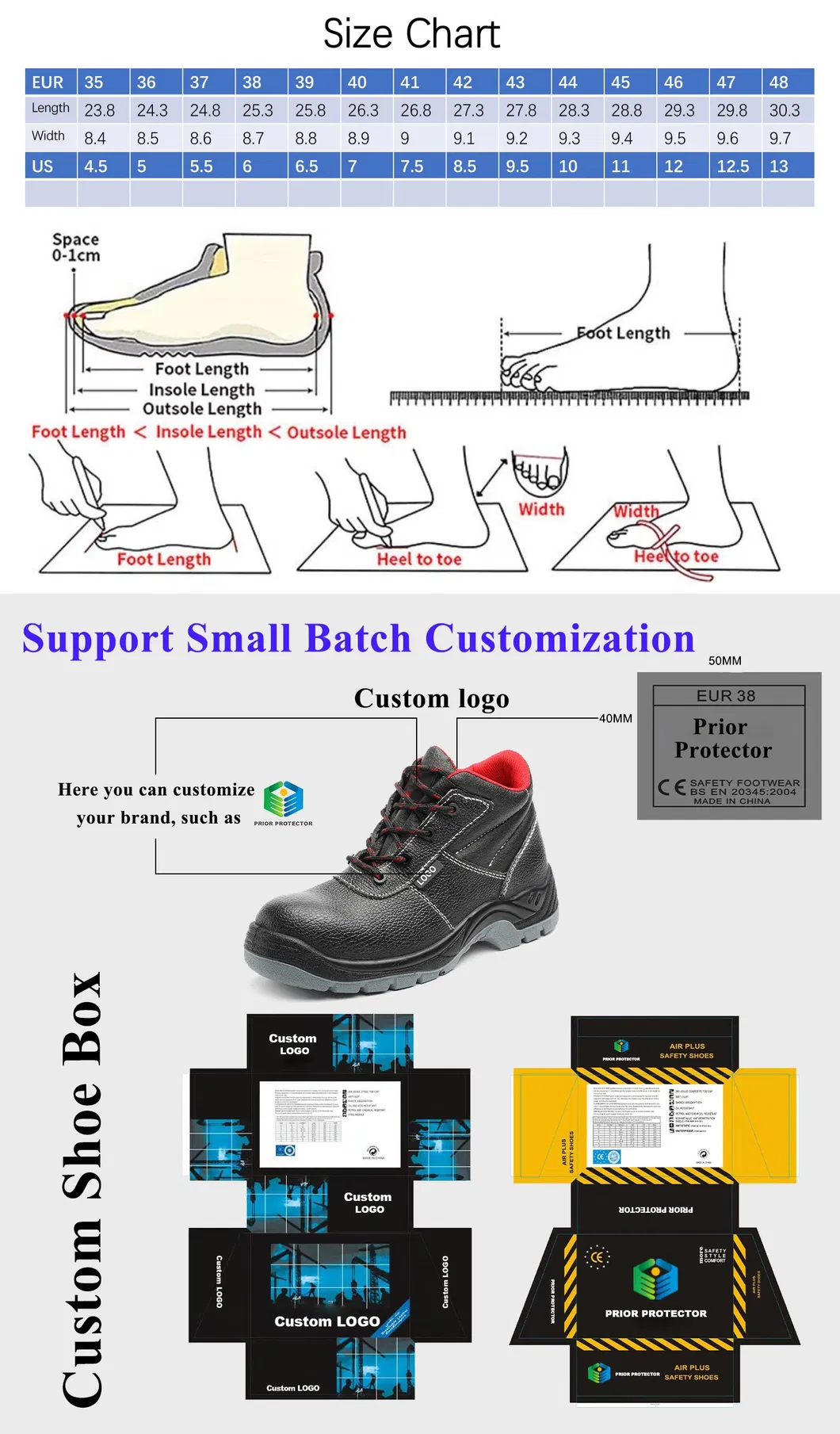 Dropshipping Customized Industrial Steel Toe Work Men Boots Shoes Safety