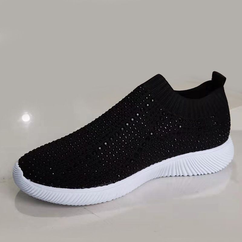 Foreign Trade Plus Size Flyknit Casual Women 2020 Fashion Women Shoes Wild Sports Shoes Flat Bottom Running Shoes with Rhinestone