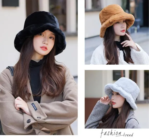 Fur Bucket Hat Fashion Hats Faux Fur Hat High Quality New Trend Warm Fashion Colorful Lady Hat