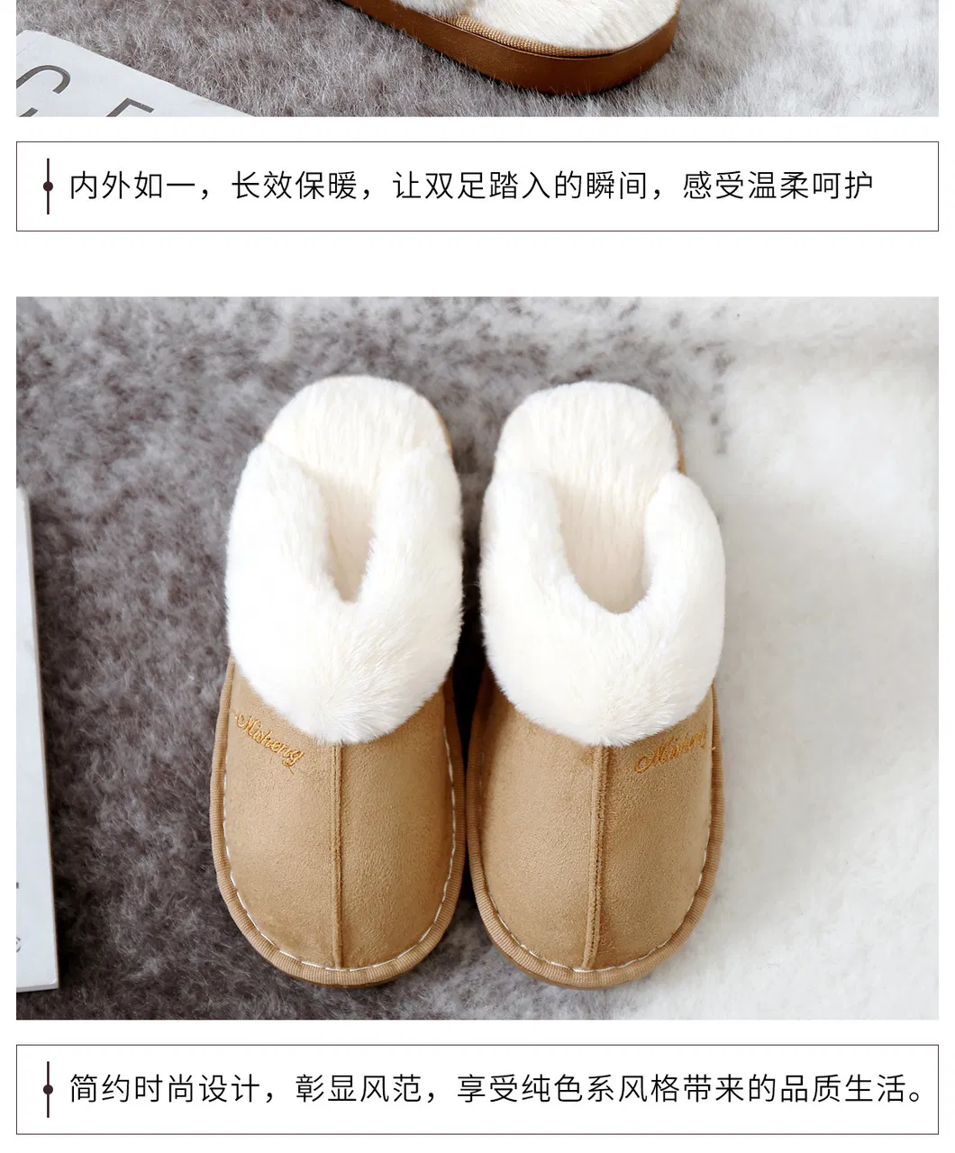 Hellosport Custom Hot Sales Winter Warm Fluffy Flexible Suede Sole Genuine Shearling Imitated Lamb Fur Slippers
