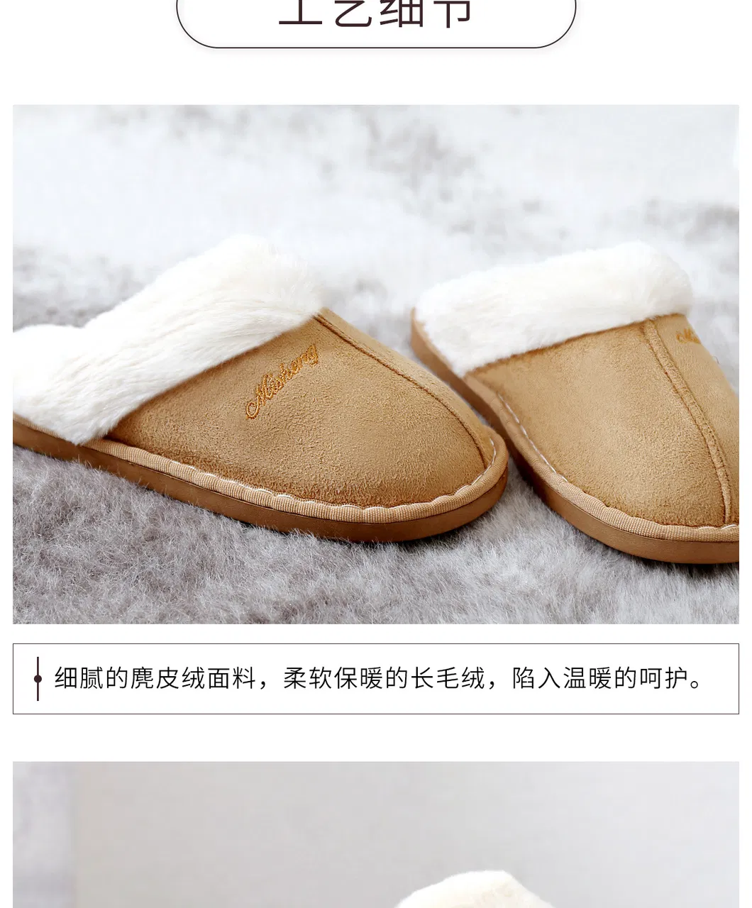Hellosport Custom Hot Sales Winter Warm Fluffy Flexible Suede Sole Genuine Shearling Imitated Lamb Fur Slippers