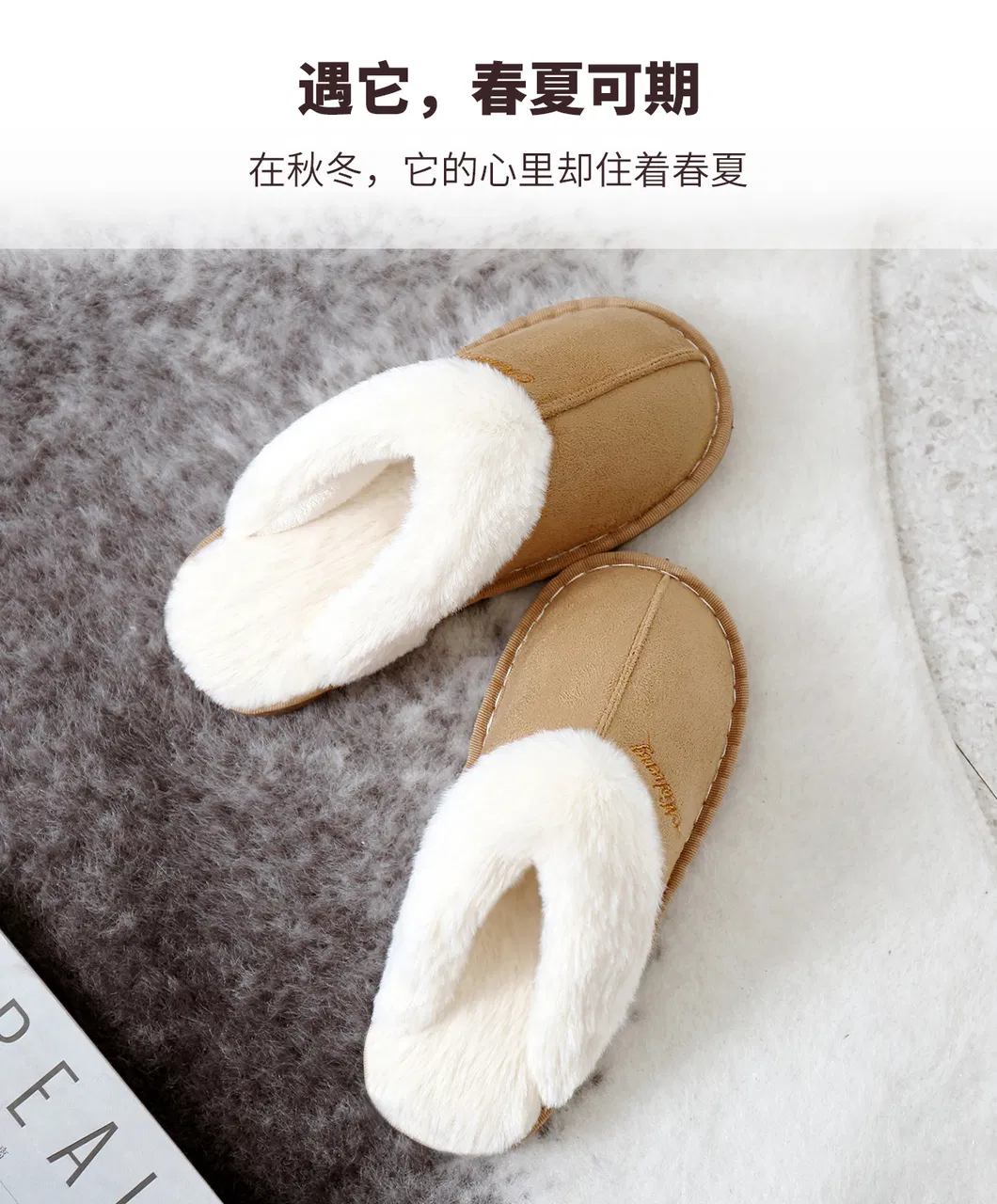 Hellosport Custom Hot Sales Winter Warm Fluffy Flexible Suede Sole Genuine Shearling Imitated Lamb Fur Slippers