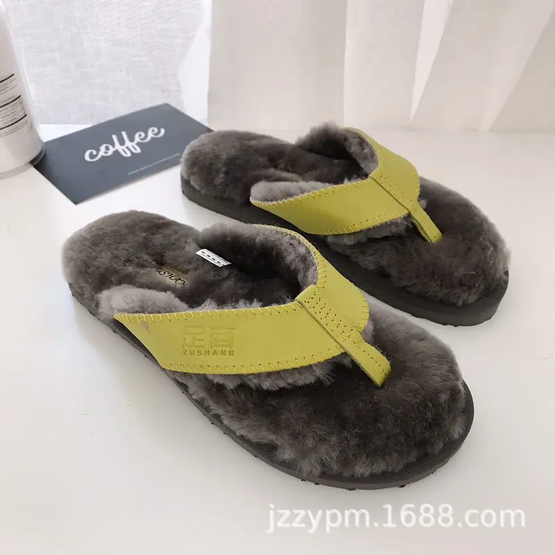 Hellosport Custom Indoor Shoes Furry Fur Slippers Sandals Fluffy Winter Warm Fur Slippers Men′ S