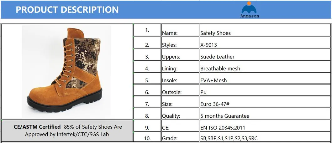 Industrial Working Brand High Cut Safety Boots Steel Toe