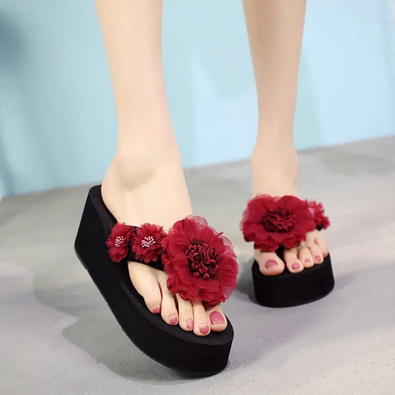Latest Design Colorful Flower Ladies Slide Sandals Flat Slipper
