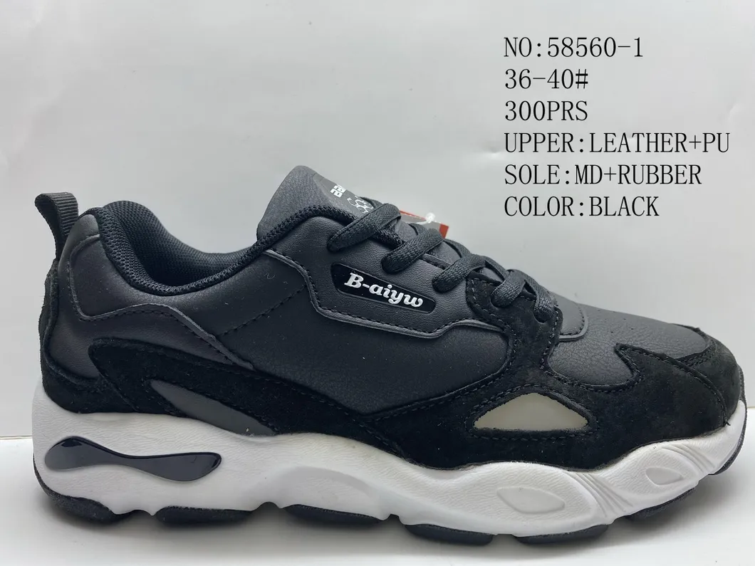 Leather Upper Lady Lace up Outdoor Sport Stock Shoes (No. 58560)