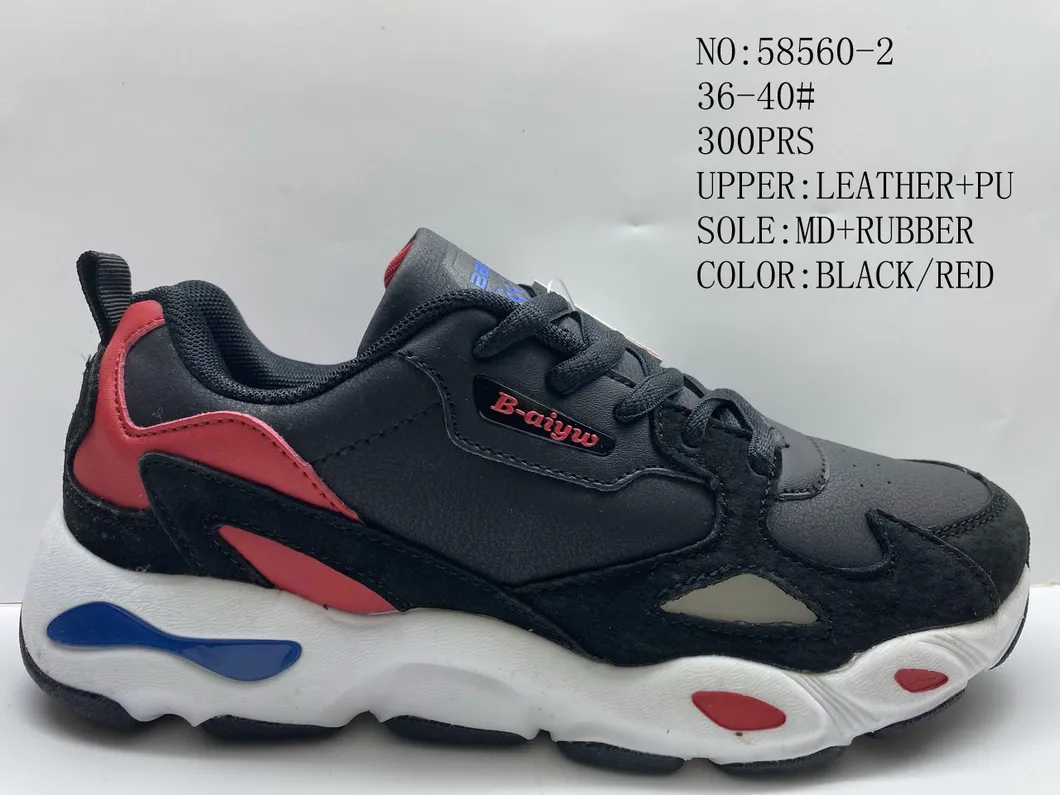 Leather Upper Lady Lace up Outdoor Sport Stock Shoes (No. 58560)