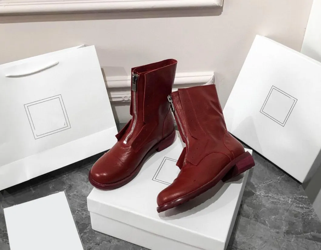 Maroon Color Short Boots Martin Boots Female British Style Boots Motorcycle Boots