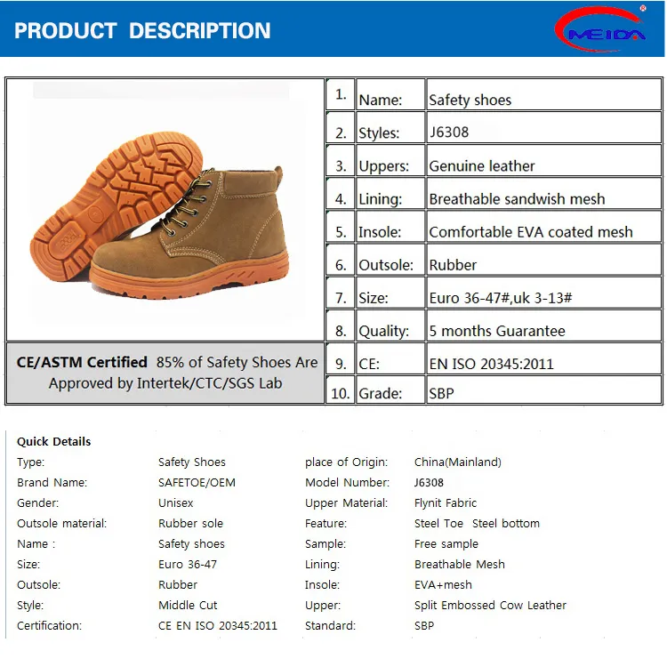 Men Work Shoes/Safety Shoes with Suede Leather Beef Tendon Sole