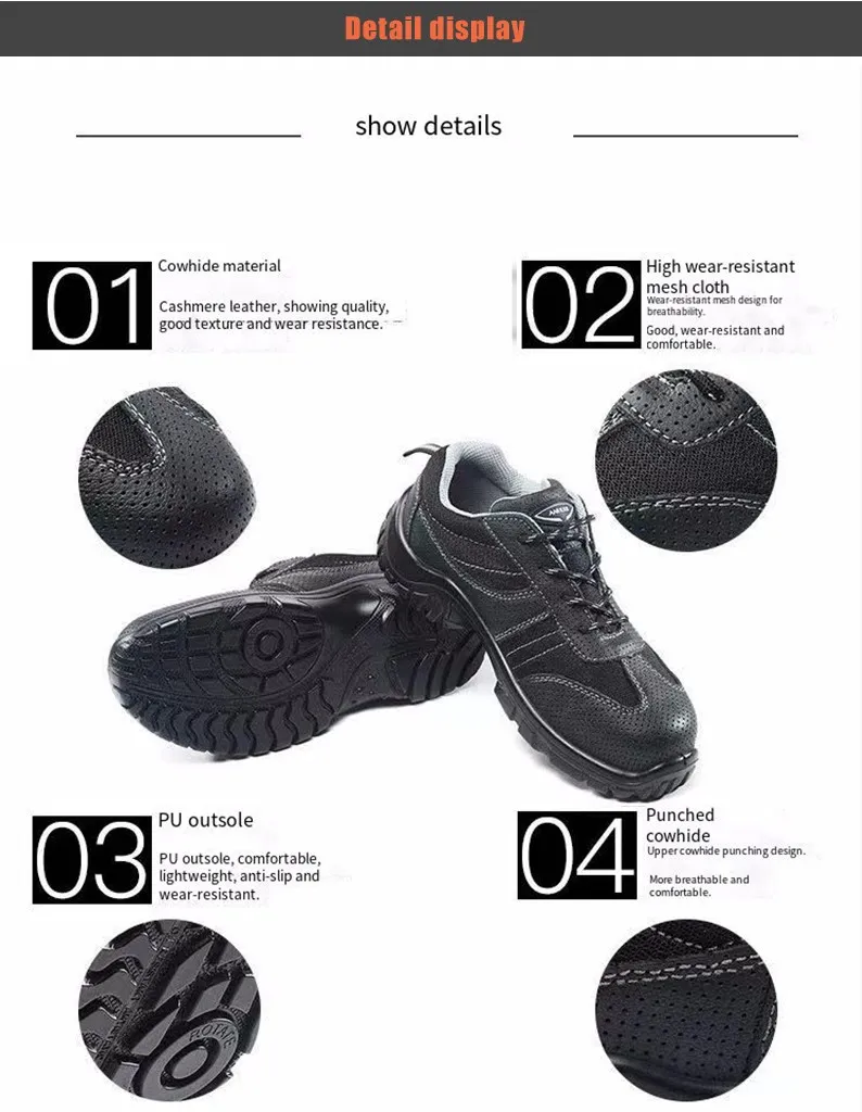 Newstyle Industrial Breathable Double Density Low Cut Leather Boots for Men Work Shoes Safety Shoes