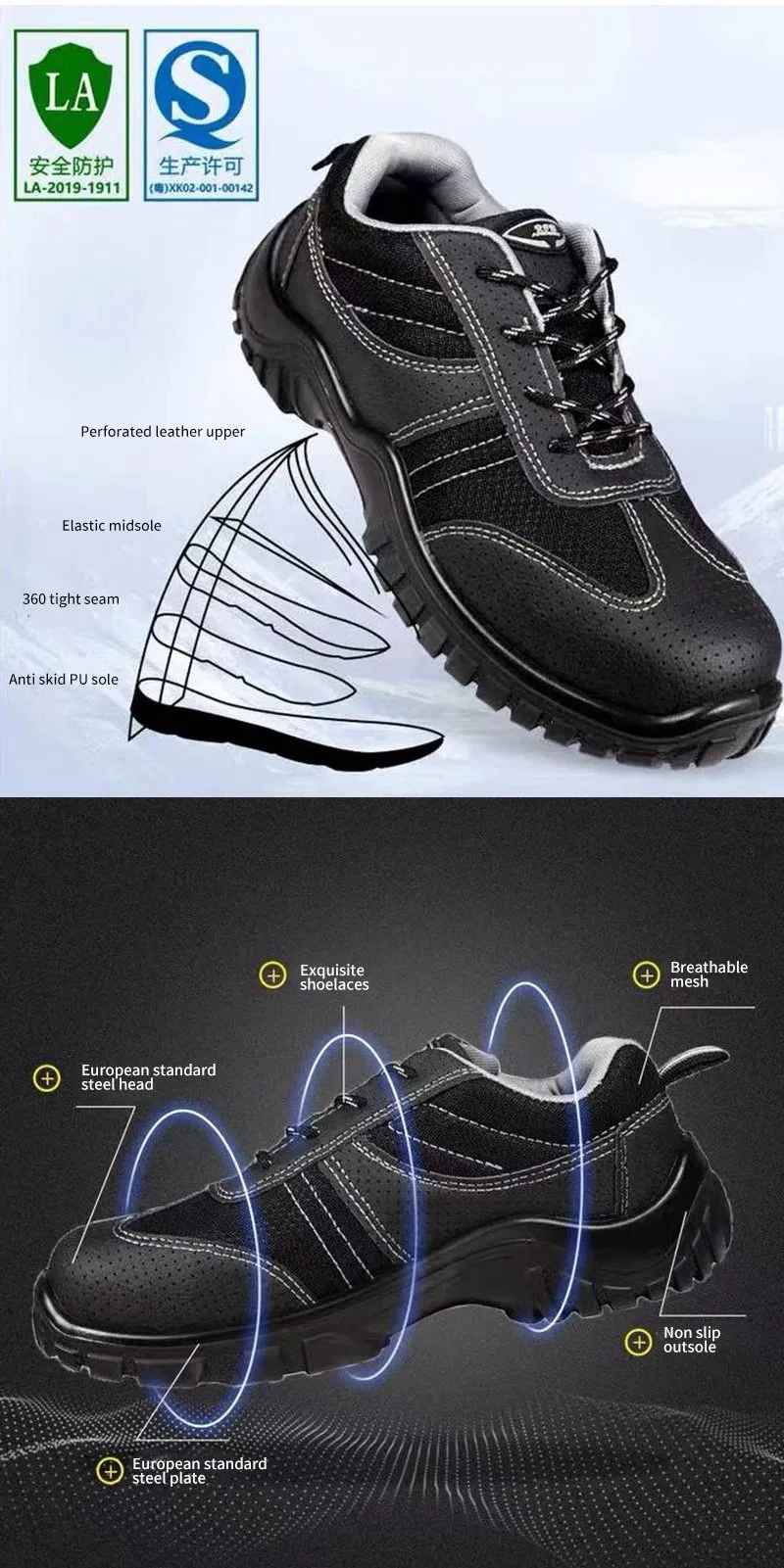 Newstyle Industrial Breathable Double Density Low Cut Leather Boots for Men Work Shoes Safety Shoes