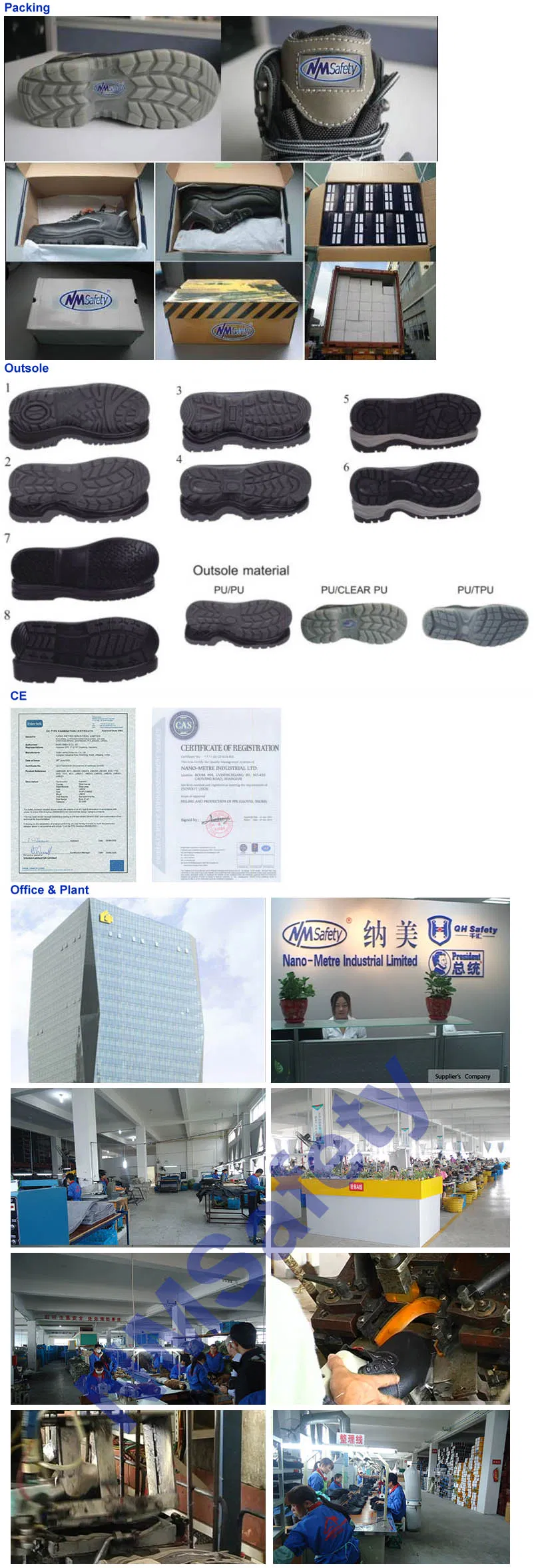 Nmsafety Low Cut Cow Split Leather CE Approved Safety Shoes