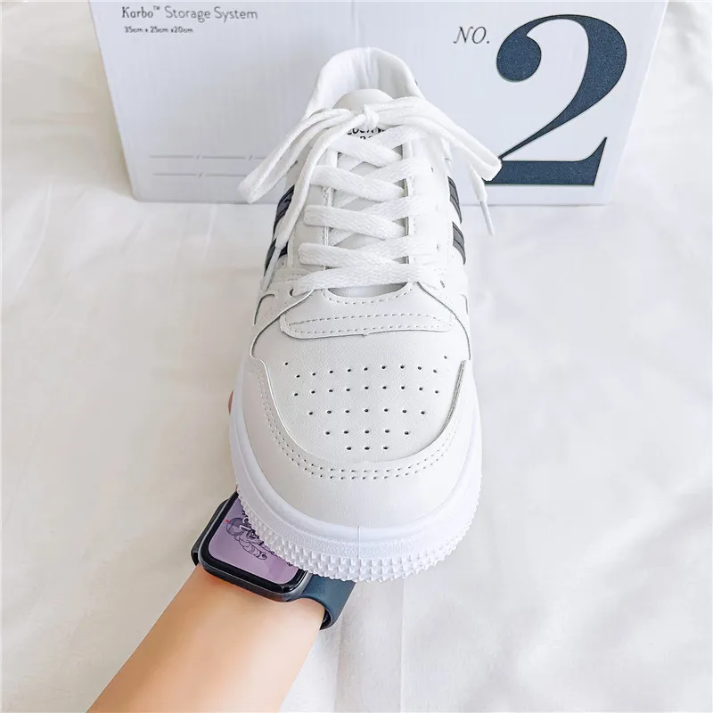 Sneaker Manufacturer Latest Sport Breathable Leather Made White Flat Sneakers Black Casual Shoes Men and Women