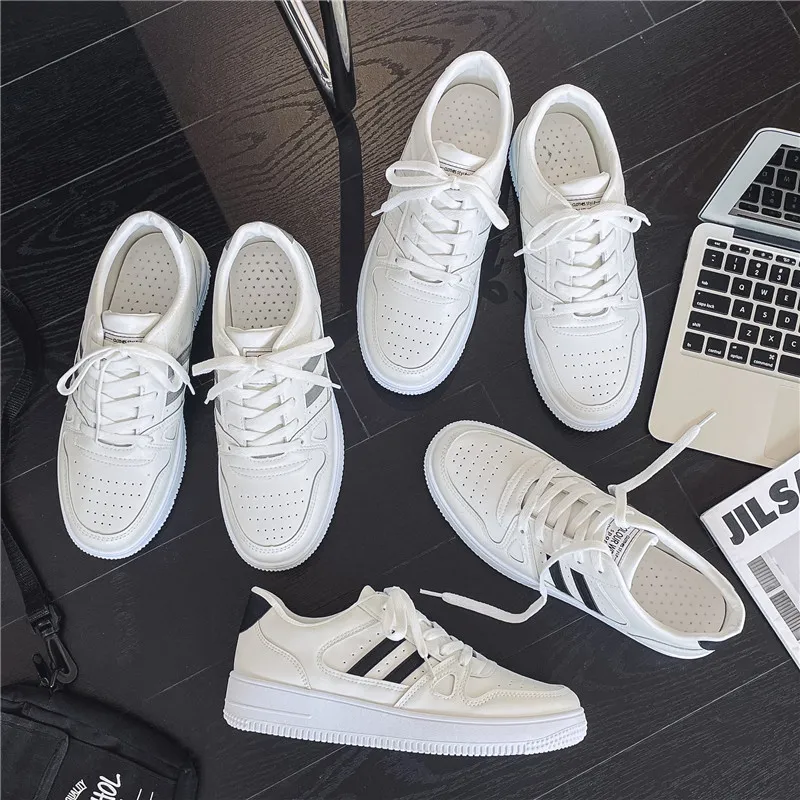 Sneaker Manufacturer Latest Sport Breathable Leather Made White Flat Sneakers Black Casual Shoes Men and Women