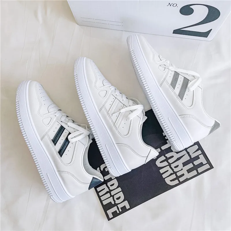 Sneaker Manufacturer Latest Sport Breathable Leather Made White Flat Sneakers Black Casual Shoes Men and Women