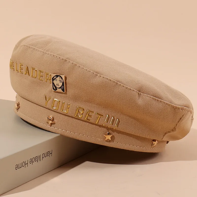 Wholesale Spring Autumn Winter Ladies Golden Alphabetic Portrait Painter Cap Beret for Girls