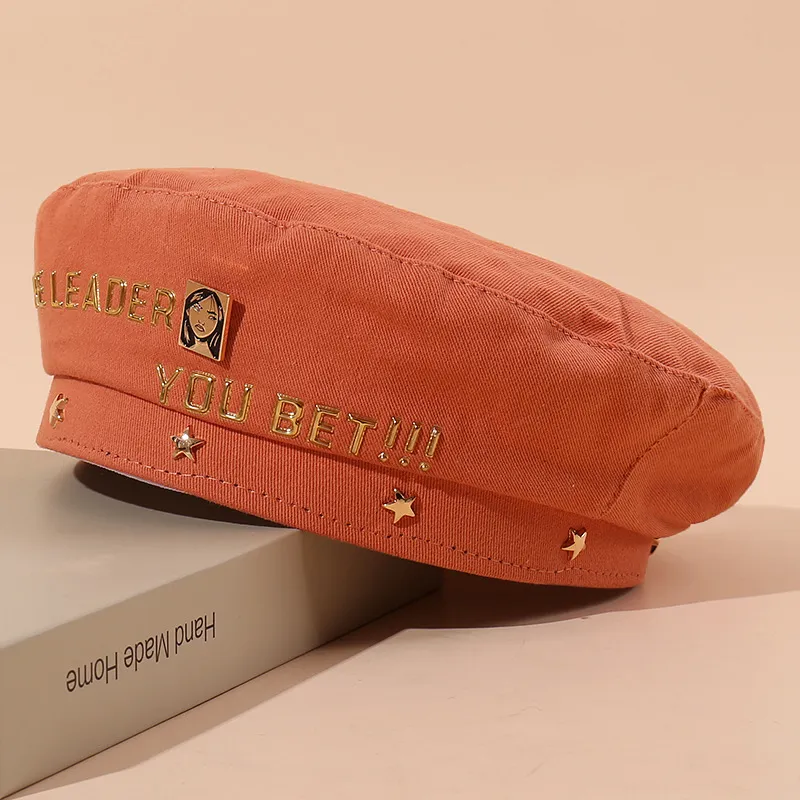 Wholesale Spring Autumn Winter Ladies Golden Alphabetic Portrait Painter Cap Beret for Girls