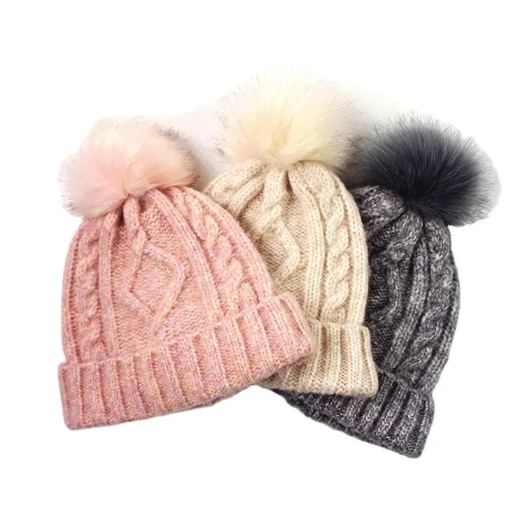 Wholesale Winter Short Knit Bowler Hat Hat Hip Hop Trend Wool Hat with POM POM