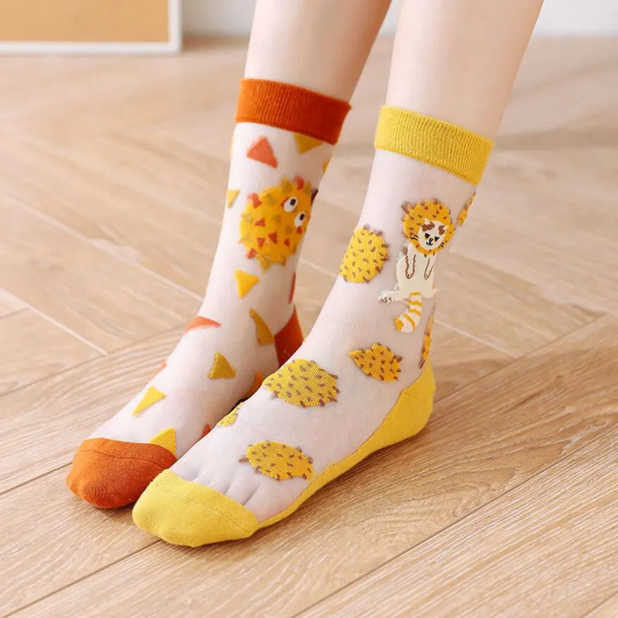 Women Fishnet Lace Sheer Mesh Transparent Cute Fruits Socks Girls Clear Tulle Ankle Crew Socks