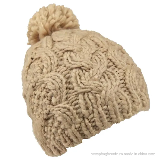 Women′s Acrylic Iceland Wool Jacquard Cable Knitted Hat
