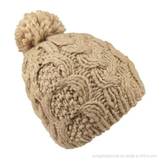 Women′s Acrylic Iceland Wool Jacquard Cable Knitted Hat