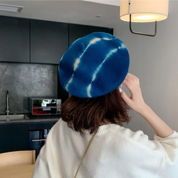 Wool Women Beret Custom Artist Hat Tie Dye Beanie Cap French Beret for Lady Adulit