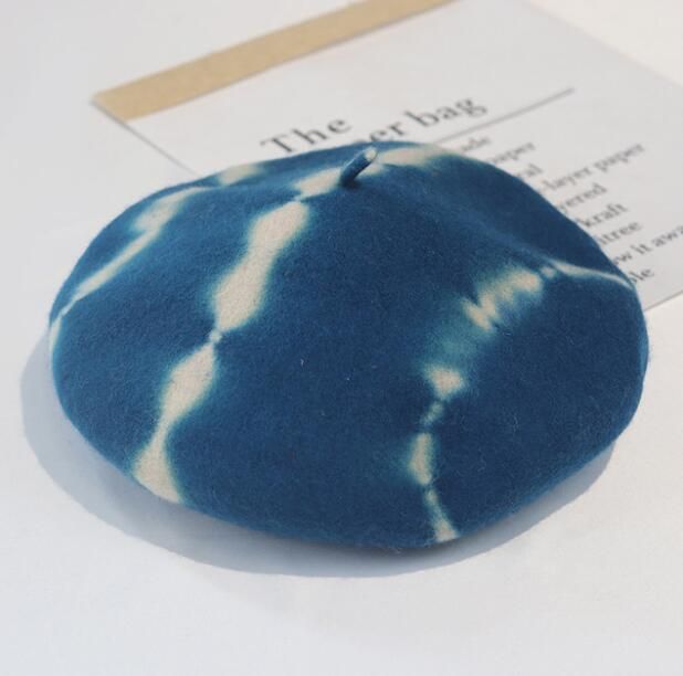 Wool Women Beret Custom Artist Hat Tie Dye Beanie Cap French Beret for Lady Adulit