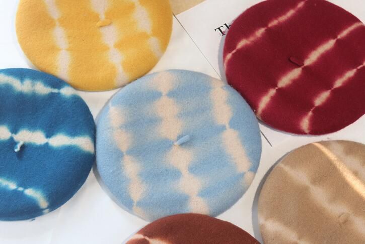 Wool Women Beret Custom Artist Hat Tie Dye Beanie Cap French Beret for Lady Adulit