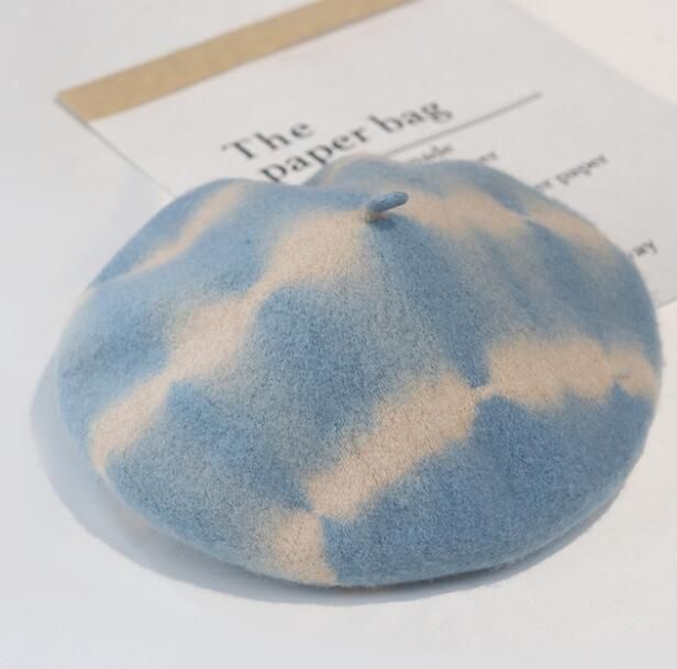 Wool Women Beret Custom Artist Hat Tie Dye Beanie Cap French Beret for Lady Adulit