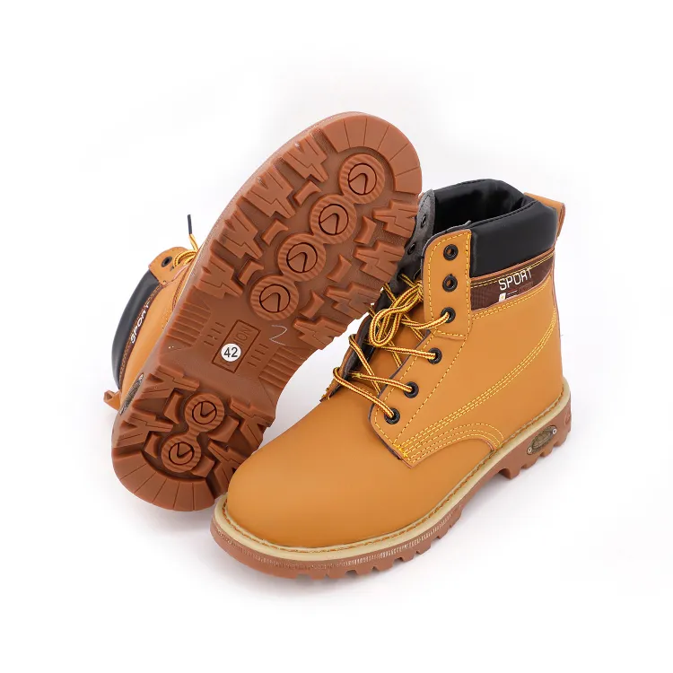 Yellow Color Rubber Water Proof Lace up Working European Safety Shoes