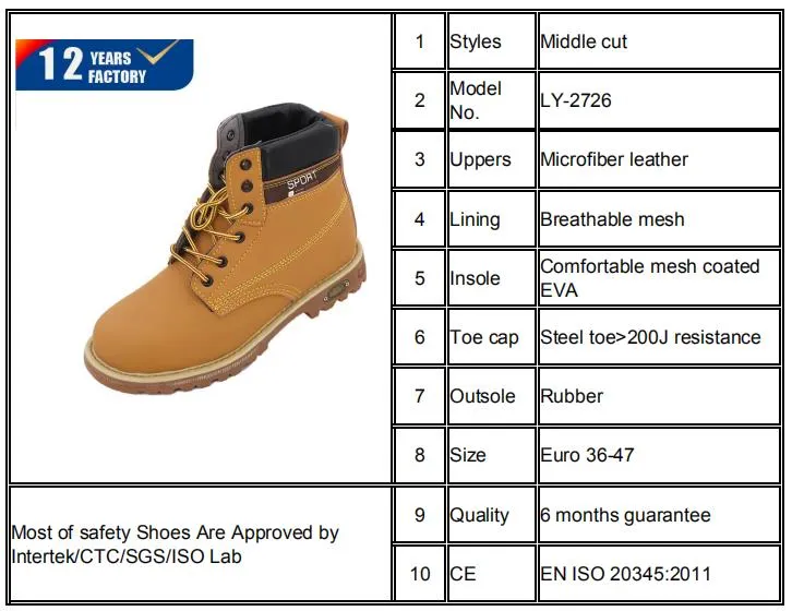 Yellow Color Rubber Water Proof Lace up Working European Safety Shoes